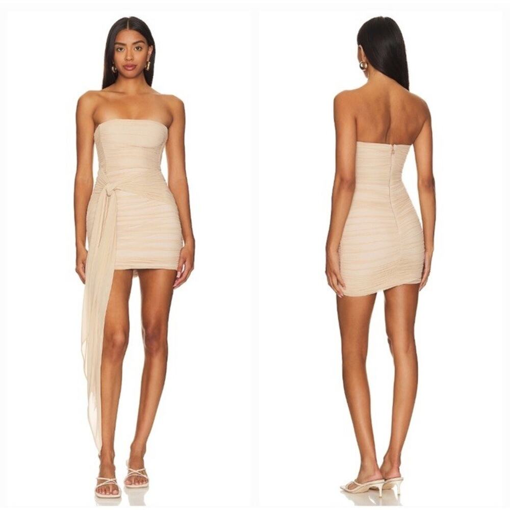 Nookie Zen Mini Dress Nude Ruched Mesh Party Cocktail Event NEW Womens Medium